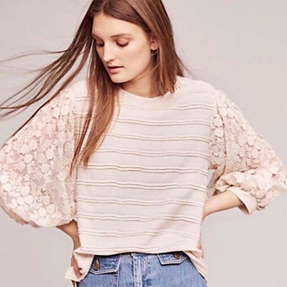 Eri + Ali Chelsea balloon sleeve pullover in cream, sz M